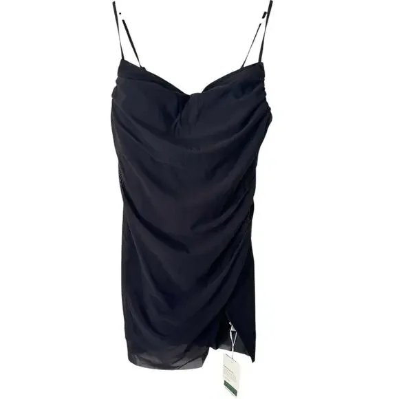 NWT Halara Black Chiffon Ruched Spaghetti Strap Mini Dress Size Large - Picture 2 of 6